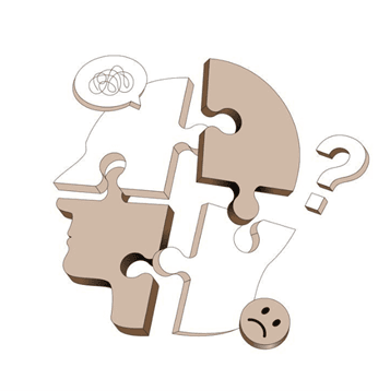een afbeelding die de omtrek van een hoofd als puzzelstukjes voorstelt om het concept van psychodiagnostiek te benadrukken